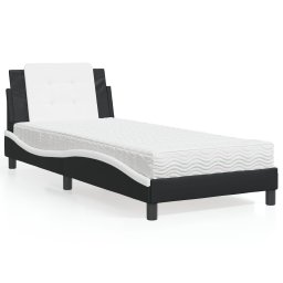 Pat cu saltea, negru si alb, 90x200 cm, piele ecologica GartenMobel Dekor