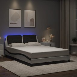 Cadru de pat cu LED, alb si negru, 120x200 cm, piele ecologica GartenMobel Dekor