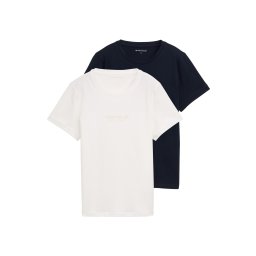 TOM TAILOR Tricou bej / albastru închis / alb
