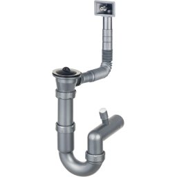 Sifon pentru chiuveta din inox cu montare pe mască, 1-cuvă - 2" rigole Finisaj: Oțel periat ZXY_9923