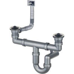 Sifon pentru chiuveta din inox, 2-cuve - 2" rigole Finisaj: Oțel periat ZXY_9922