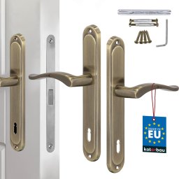 Mâner clasic pentru ușă cu placă lungă cu cheie patină 90 mm