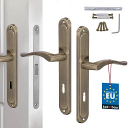 Mâner clasic pentru ușă cu placă lungă cu cheie patină 72 mm