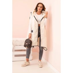 Kesi Włoski Women's quilted Plus Size vest with a hood, zip-up, light beige