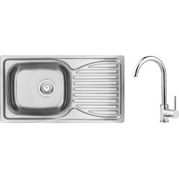 Doppio Chiuvetă din inox cu baterie, 1-cuvă cu picurător Finisaj: Oțel periat ZENB0113