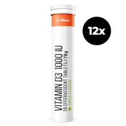 GymBeam Vitamina D3 1000 UI tablete efervescente 12 x 20 tab măr verde