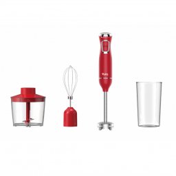 Blender, tocator si mixer 3 in1 Oliver Voltz OV51112WSC, 800W, 700 ml, 2 viteze, Lama din otel inoxidabil si accesoriu de amestecare, Rosu