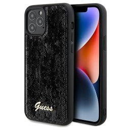Husa Guess Sequin Script Metal case for iPhone 12/12 Pro - black