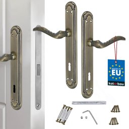 Mâner pentru ușă placă lungă decorat patinat cu cheie 90 mm