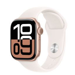Smartwatch Apple Watch 10 GPS, Carcasa Rose Gold Aluminium 46mm, ecran LTPO OLED, 64GB, curea silicon Light Blush Sport Band M/L, Auriu