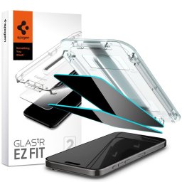 Privacy Spigen EZ FIT Set 2 bucati - Folie protecție ecran din Sticlă securizată - compatibil cu Apple iPhone 15 Pro Max - Privacy, Full Glue, Set multiple bucăți