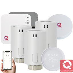 Kit automatizare centrala termica QTV20, Control Smart radiatoare, 3 capuri Termostatate, Receiver, Hub, Wireless, Wifi