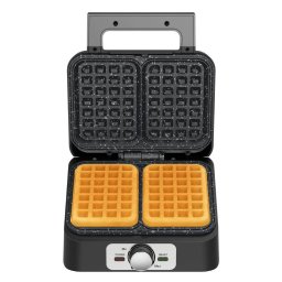 Aparat de facut vafe STARCREST WM-2503BX, 1600W, Buton reglare temperatura, Placi cu invelis ceramic, Negru Inox