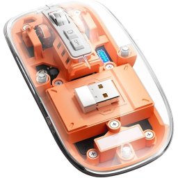 Mouse Nou M133, 2400dpi, 5 Butoane, Indicator Nivel Baterie, Transparent, Portocaliu, Wireless + Bluetooth NewTechnology Media