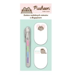 Set notite adezive si pix cu gel curcubeu Majewski, Pusheen, 3 piese