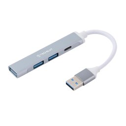 Hub USB la 2x USB 2.0, 1x USB 3.0, 1x Type-C - Techsuit PolarisBridge 4 in 1 (H19) - Gray/White