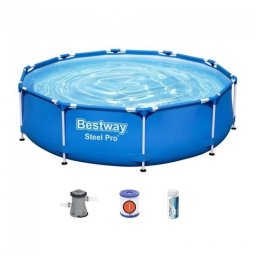 Piscina structura metalica, rotunda, cu pompa filtrare, test analiza apa, albastru, 305x76 cm, Bestway Steel Pro
