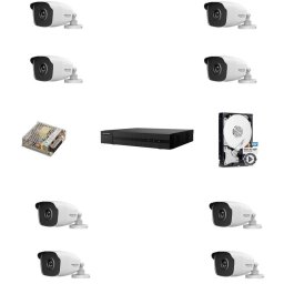 Kit supraveghere cu 8 camere de exterior 2 Megapixel Hikvision HiWatch