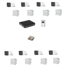 Kit supraveghere Hikvision cu 8 camere de exterior 5 Megapixel infrarosu 40m si microfon integrat