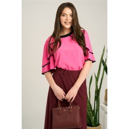 Bluza fucsia din viscoza cu volane la maneci