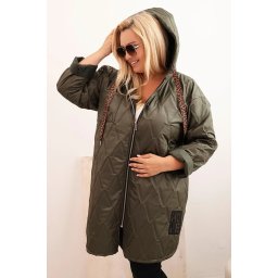 Kesi Włoski Plus Size women's quilted jacket with a hood and the inscription HOPE khaki