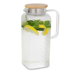 Klarstein Livenza, cană de apă, 1,9 litri, sticlă borosilicată, strecurătoare din oțel inoxidabil, capac din stejar (-)