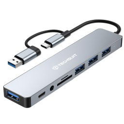 Hub Multiport, USB, Type-C to 4x USB, Type-C, 3.5mm Jack, TF/SD Card - Techsuit DataBridge 8 in 1 (H9) - Gray