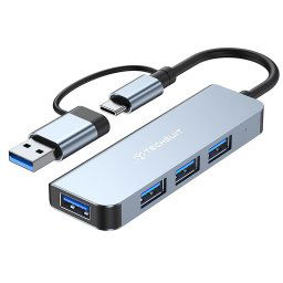 Hub Multiport, USB, Type-C la USB 3.0, 3x USB 2.0 - Techsuit DataBridge 4 in 1 (H8) - Gray