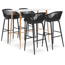 Set mobilier de bar, 5 piese, alb si negru GartenMobel Dekor