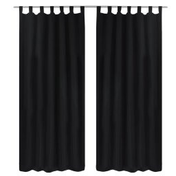 Draperii micro-satin cu bride, 2 buc, 140 x 225 cm, negru GartenMobel Dekor