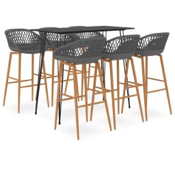 Set mobilier de bar, 7 piese, negru si gri GartenMobel Dekor