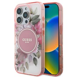 Husa Husa pentru iPhone 16 Pro Max - Guess IML Flower & Tonal Circle MagSafe (GUHMP16XHFWBDCEP) - Pink