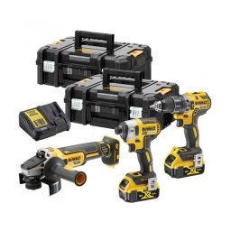 DeWalt - DCD796N + DCF887N + DCG405N - Masina de gaurit si insurubat cu percutie, 70 Nm + Masina de insurubat cu impact, 205 Nm, M5-M14 + Polizor unghiular + Set 2 acumulatori si incarcator, Li-Ion, 18 V, 5 Ah + 2 x valiza speciala