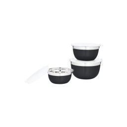 SET 3x castron cu capac, negru/oțel inoxidabil