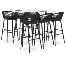 Set mobilier de bar, 7 piese, alb si negru GartenMobel Dekor
