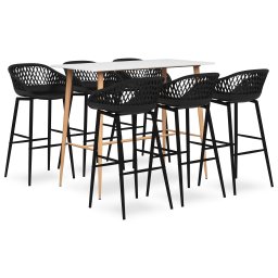 Set mobilier de bar, 7 piese, alb si negru GartenMobel Dekor