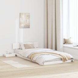 Cadru de Pat la Podea cu Mese de Noapte Alb 100x200cm Lemn Masiv GartenMobel Dekor