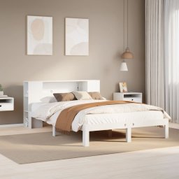 Pat cu biblioteca fara saltea, alb, 135x190 cm, lemn masiv pin GartenMobel Dekor