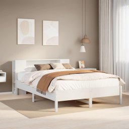 Pat cu biblioteca fara saltea, alb, 135x190 cm, lemn masiv pin GartenMobel Dekor