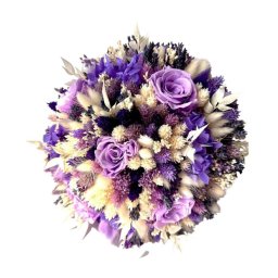 Buchet mireasă/nașă în cromatică alb-lila, trandafiri lila/mov - AMB507009