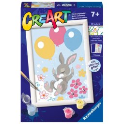 Ravensburger - CreArt pictura pe numere pentru copii iepuras cu baloane si cu pietre sclipitoare