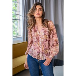 Camasa din sifon gofrat cu imprimeu stil cracks in nuante delicate RALUCA, Hermosa, roz pudra