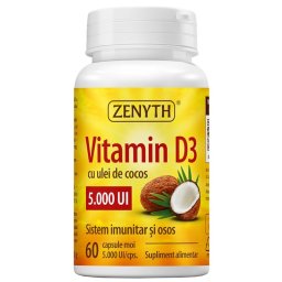 Vitamina D3 cu Ulei de Cocos 5000UI 60cps Zenyth Pharmaceuticals