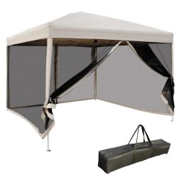 Pavilion/foisor pentru gradina/terasa, cadru metalic, material Oxford, cu plasa pentru insecte, geanta, crem, 2.97x2.97x2.55 m GartenVIP DiyLine