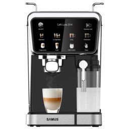 Espressor Samus Cafe Luxe 20 K, 20 bari, Rezervor lapte 500 ml, 8 tipuri de bauturi, Putere 1350 W, Rezervor de apa transparent detasabil 1.5 litri, Interfata digitala cu control tactil, Negru-Inox