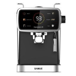 Espressor Samus Impression 20, 20 bari, 5 optiuni cafea, Touch Control, rezervor apa 1.5l, 1350W, Ecran afisare temperatura apa, Sistem electronic de incalzire, Negru-Argintiu