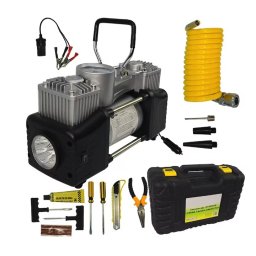Compresor aer auto 12V PREMIUM 2 CILINDRI + ACCESORII , LANTERNA SI TRUSA , LIDER MX391