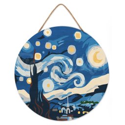 Set pictura pe numere rotunda, pe lemn, Noapte instelata, O30cm