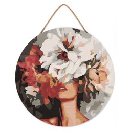 Set pictura pe numere rotunda, pe lemn, Frumusete ascunsa in flori, O30cm