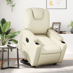 Fotoliu rabatabil electric cu ridicare, crem, piele ecologica GartenMobel Dekor